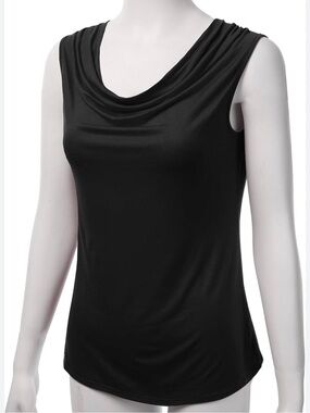 NY Collection Black Draped Neck Sleeveless Top - Women size L